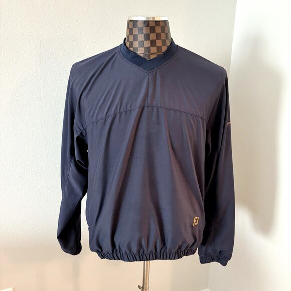 FootJoy Mens Pullover Jacket Windbreaker Navy Blue V-Neck Small Preppy Golf - Picture 2 of 10